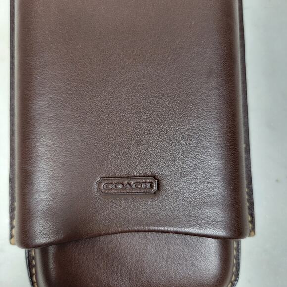 Coach Brown Leather 3 Finger Cigar Holder Case Travel Accessory Embossed Logo - Picture 3 of 15